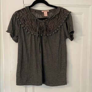 Gray Lace Trim Women Top